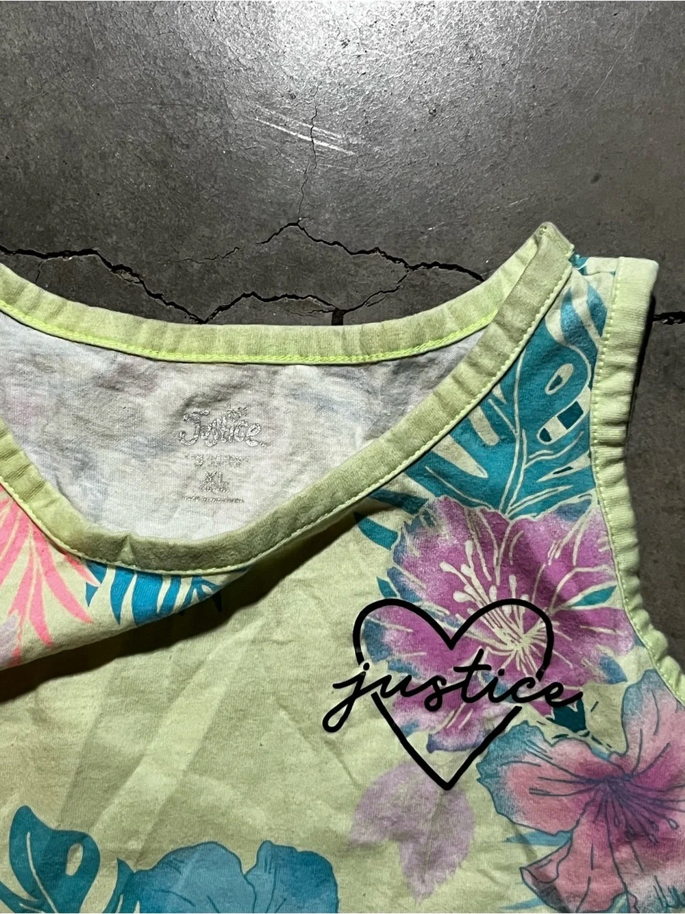 Justice Light Yellow Tropical Floral Tank Dress with Teal & Pink Accents